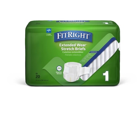 Medline FitRight Extended Wear Stretch Briefs, Size 1, 31in-52in, (78-132 cm), 80PK FREW1