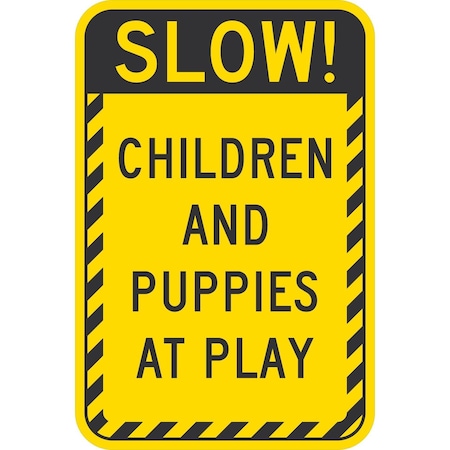 Lyle Children And Puppies At Play (With Striped Border), 12x18, Diamond Grade, Yellow G-3004-DG_12x18