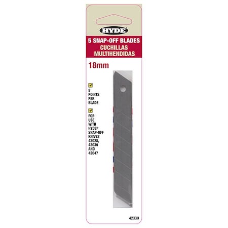 Hyde 18mm Tools Replacement Snap-Off Knife Blade, 5PK 42330