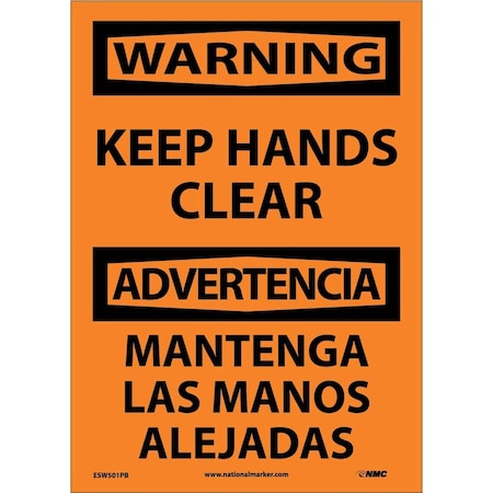Nmc Warning Keep Hands Clear Sign - Bilingual ESW501PB