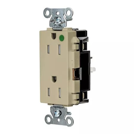 Hubbell Wiring Device-Kellems Straight Blade Receptacle, 5-15R, 15 A, 125V AC, 2 Pole, 3 Wire, Surface Mount, Grounded HBL2172STITR