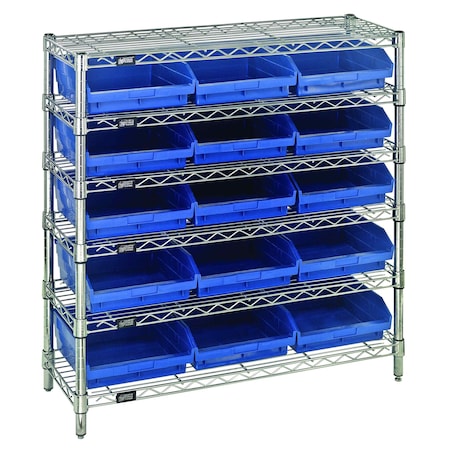 Quantum Storage Systems WIRE SHELVING UNIT W / BLUE BINS WR6-36-1236-109BL
