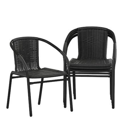 Flash Furniture Lila Black Rattan Indoor-Outdoor Restaurant Stack Chair, PK4 4-TLH-037-BK-GG