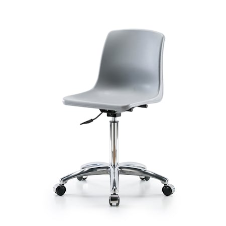 Blue Ridge Ergonomics Polypropylene Shell Chair Chrome - Medium Bench Height with Casters in Gray SMBCH-CR-NF-NBCC-GRY