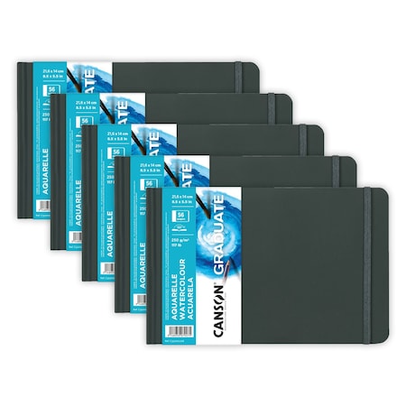 Canson Graduate Watercolor Art Book, Hard Cover Binding, 28 Sheet, 8.5x5.5 inch, 5PK C31200L028