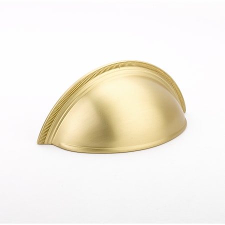Schaub 3in Center to Center Atherton Knurled Edge Cup Pull Satin Brass Finish 575-SB