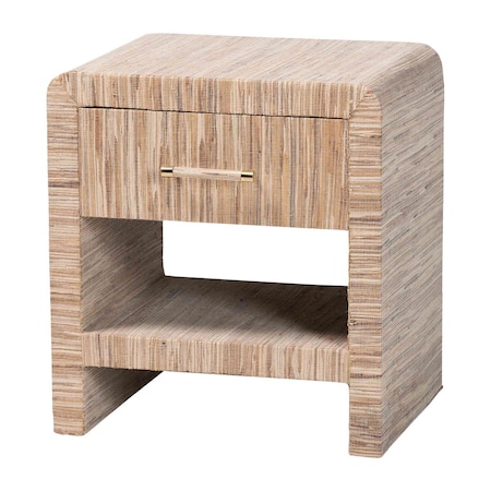 Bali & Pari Callan Bohemian Woven Natural Grasscloth Raffia 1-Drawer Nightstand 254-14035-ZORO