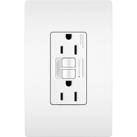 Legrand radiant Nightlight/GFCI Receptacle, 2 -Pole, 15 A, 125 VAC, Back, Side Wiring, White 1597NTLTRWCCD4