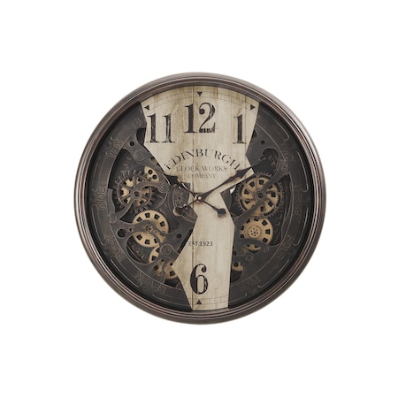 Monarch Specialties Clocks, 30'' Round, Wall Clock, Gear Mechanism, Brown, Transitional I 9023