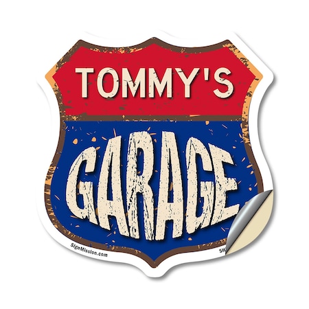 Signmission Tommy's Garage, 18 Inch X 18 Inch, Vinyl Decal SHI-D-18-383-TOMMY
