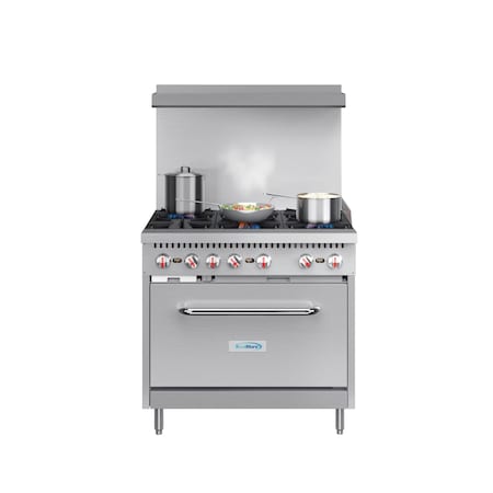 Koolmore 36 in. 6 Burner Commercial Natural Gas Range in Stainless-Steel KM-CR36-NG