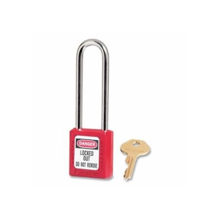 Master Lock Zenex, Thermoplastic Safety Lockout Padlock, 410, 1-1/2 W x 1-3/4 H Body, 3 in H Shackle, KD, 6PK 470-410LTRED