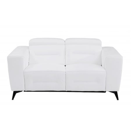 Homeroots 65in White And Black Italian Leather Power Reclining Loveseat 482204