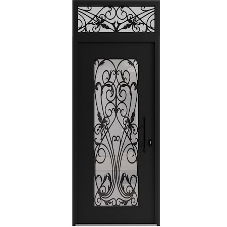 Vdomdoors Aluminum Door Iron 1601 Black Entry Steel Metal Classic Painted 36 x 94 (36 x 80+14)-Right Inswing IRON1601EXD-BLK-W36xH80+14-RH-I