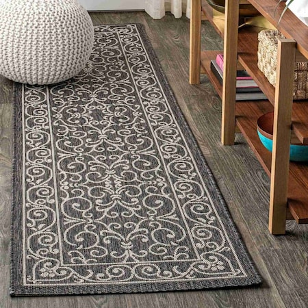 Jonathan Y Charleston Vintage Filigree Textured Weave Black/Gray 2 ft. x 10 ft. Indoor/Outdoor Runner Rug SMB106G-210