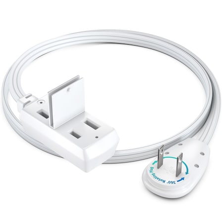 Maximm 1ft 2-Prong 360 degrees Flat Plug Extension Cord, Polarized UL, White ADW-90A-23F01-16W0