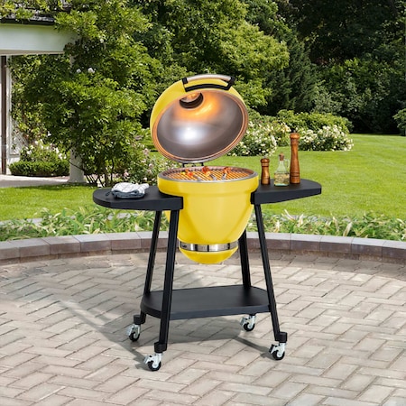 Sunjoy 20IN Egg-shaped Grill with Pizza Plate, Yellow A504002327