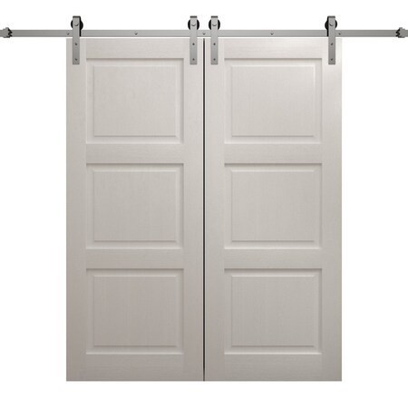 Sartodoors Modern Double Barn Door 36 x 80 inches, Ego 5010 Painted White Oak, 13FT Silver Rail Track Set, S EGO5010DB-S-PWO-36