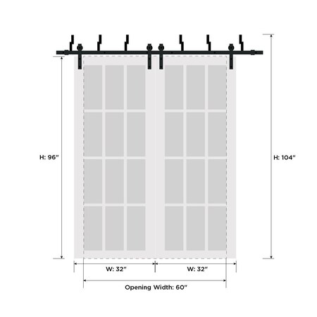 Sartodoors Barn Bypass Interior Door, 64" x 96", White QUADRO4117BBB-WS-6496