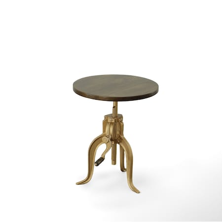 Homeroots 19" Brass Solid Wood And Iron Height Adjustable Round End Table 493239