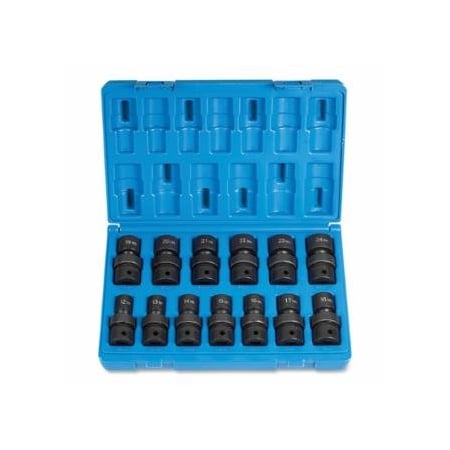 Grey Pneumatic Impact Socket Set, 1/2 in Dr, Metric, 12-point, 12 mm to 24 mm, 13-Pc STD Length Universal 914-1713UM