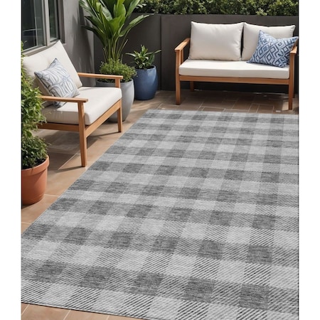Homeroots 5' X 8' Gray And Charcoal Plaid Washable Indoor Outdoor Area Rug 595482