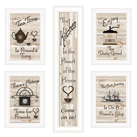 Homeroots Set Of Five Kitchen Friendship 5 White Framed Print Kitchen Wall Art, 5PK 406663