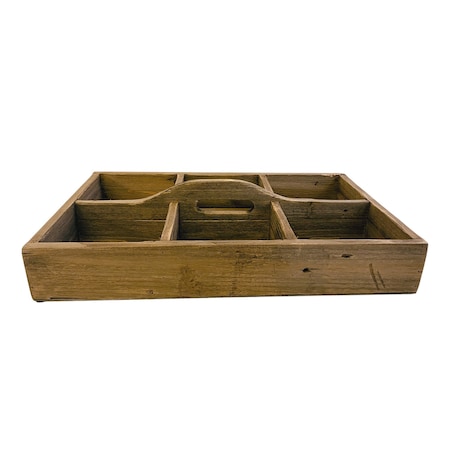 Homeroots 21in Brown Rustic Solid Wood Divided Caddy 636191