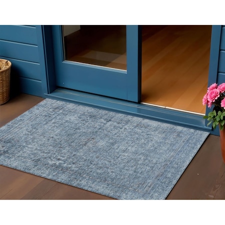 Homeroots 3' X 5' Blue And Beige Abstract Washable Indoor Outdoor Area Rug 615998