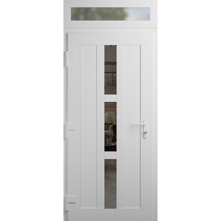 Vdomdoors Front Exterior Prehung Metal-Plastic Door Frosted Glass / MANUX 8112 White Silk / Office Commercial MANUX8112EXD-WS-W32-H80+14-RH-I
