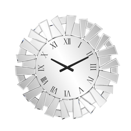 Homeroots 27" Silver Mirrored Glass Silent Analog Sunburst Wall Clock 635635