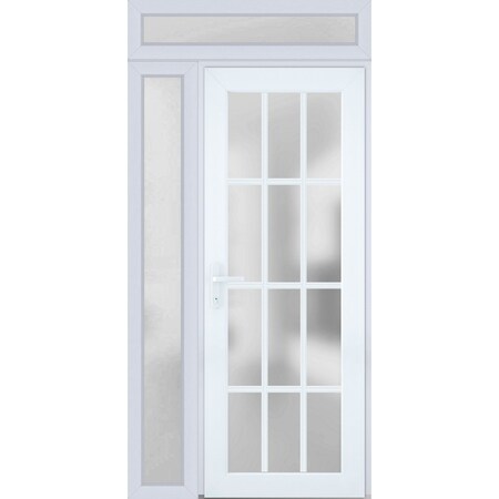 Vdomdoors Front Exterior Prehung FiberGlass Door Frosted Glass / Manux 8312 White Silk / Sidelight and Transo MANUX8312EXD-WS-W36+14 x H80+14-RH