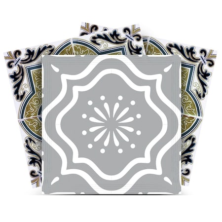 Homeroots 4" X 4" Vintage Sage Medallion Peel And Stick Removable Tiles 390853