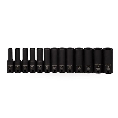 Williams Deep Impact Socket Set, 3/8"D, 12Pt, 13pcs., JHW36924 JHW36924