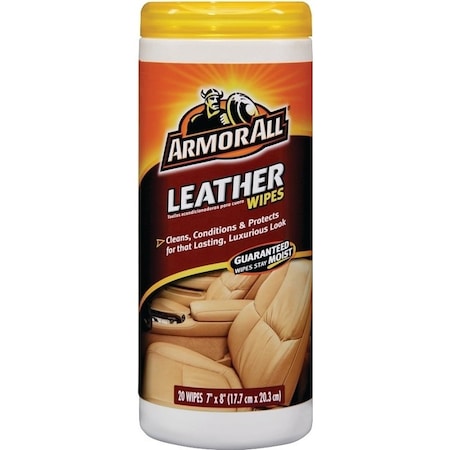 Armor All Leather Wipes, 8.44 in L, 3.31 in W, Mild, Effective to Remove: Dirt, Soil, 30-Wipes 18581C