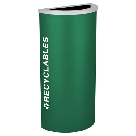 Ex-Cell Kaiser 8 Gallon Half Round Recycling Receptacle with Recyclables Decal, Emerald Texture RC-KDHR-R EGX