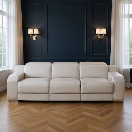 Homeroots 103" Light Gray Italian Leather Reclining USB Sofa 632871