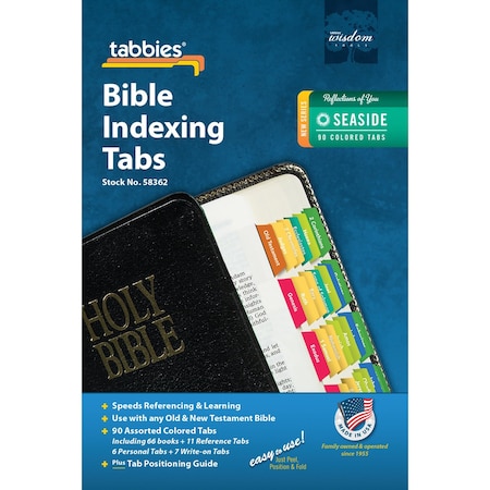 Tabbies BIBLE INDEXING TABS-REFLECTIONS OF YOU-SEASIDE -OT & NT, 90 ASSTD TABS, 1"L-1/4" EXT, 10 PKS/BX, 10PK 58362