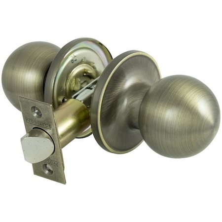 Prosource Passage Knob, Metal, Antique Brass, 2-3/8 to 2-3/4 in Backset, 1-3/8 to 1-3/4 in Thick Door T3830V-PS