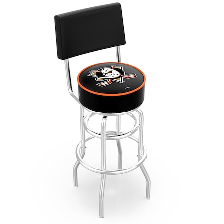 Holland Bar Stool Co 25" Chrome 2-Ring Anaheim Ducks Swivel Bar Stool, Back L7C425AnaDks