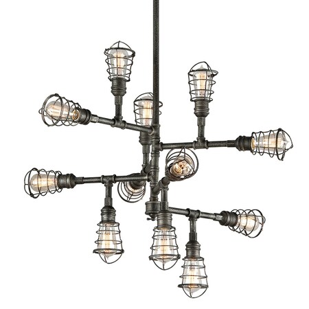 Troy Lighting Conduit 12 Light Chandelier 34.25 In. Old Silver F3817