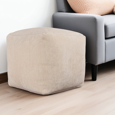Homeroots 18" Ivory Chenille Cube Pouf Ottoman 534104