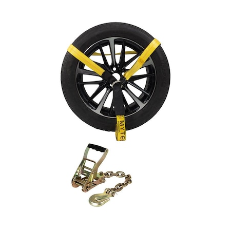 Mytee Products Auto Hauler Car Flatbed Tie Down Kit Lasso Wheel Ratchet Straps w/ Chain RST-212SM-CA