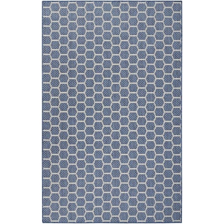 Homeroots 4' X 6' Blue And Ivory Geometric Indoor Outdoor Area Rug 554804