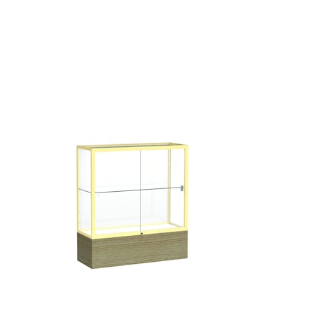 Ghent 40''H x 36''W x 14''D Reliant Driftwood Oak Display Case w/ White Back & Champagne Frame 2281WB-GD-DK
