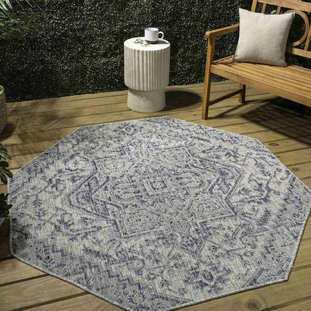 Jonathan Y Estrella Bohemian Medallion Textured Weave Navy/Gray 5 ft Octagon Indoor/Outdoor Area Rug SMB105B-5TGN