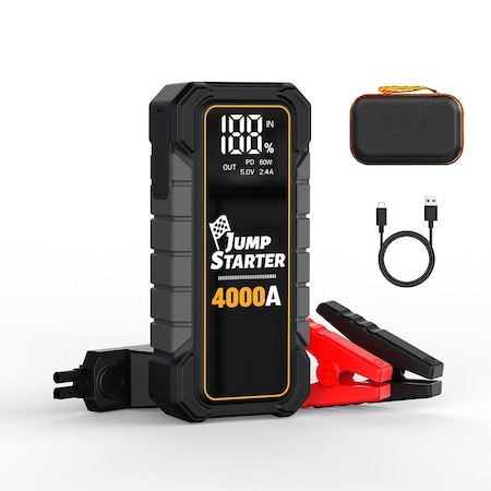 Edendirect 20000mAh Car Battery Jump Starter For Up To 2.38gal Gas 1.85gal Diesel, 4000A Peak Auto Car Jump IR-A11E-BK