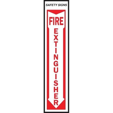 Hy-Ko Safety Sign, Fire Extinguisher, Red Legend, Vinyl, 4 in W x 18 in H Dimensions FE-1
