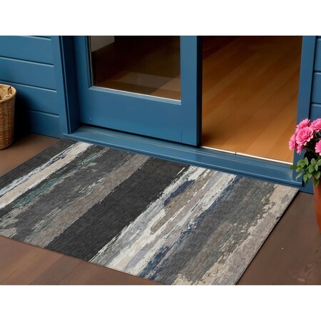 Homeroots 3' X 5' Black Abstract Washable Indoor Outdoor Area Rug 608625