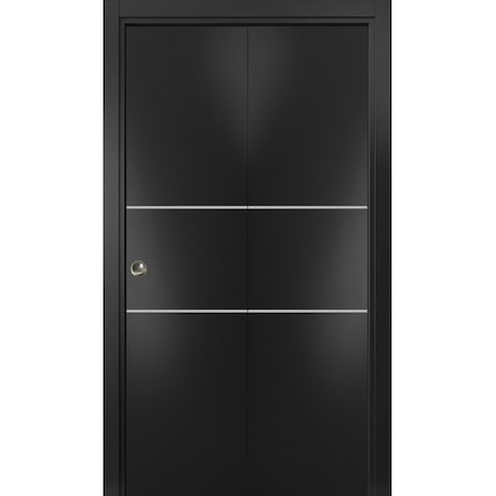 Sartodoors Sliding Closet Bi-fold Doors, Planum 0110 Matte Black and Aluminum Strips, Sturdy Tracks Moldings T PLANUM0110BF-BLK-64 x 96 (2* 32x96)